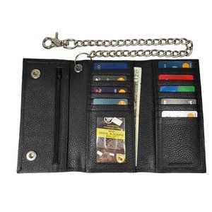 NEW Men's Black Leather Long Motorcylce Biker Chain RFID Wallet in BOX NEW